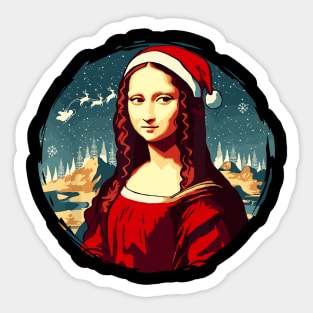 Mona Lisa Santa Hat Funny Christmas Art For Men Women Sticker